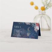 Tijdloze Blauwe Bourgondische Bloemenslak Bruiloft Plaatskaartje (Voorkant)