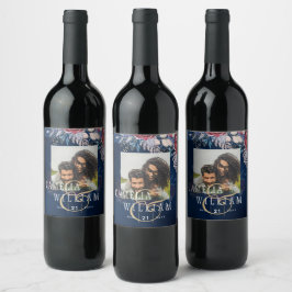 Tijdloze Blauwe Bourgondische Bloemenslak Bruiloft Wijn Etiket