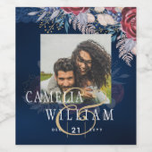 Tijdloze Blauwe Bourgondische Bloemenslak Bruiloft Wijn Etiket (Enkel label)