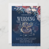 Tijdloze Blauwe Bourgondische Bloemrijke Kanten Tr Kaart (Voorkant)