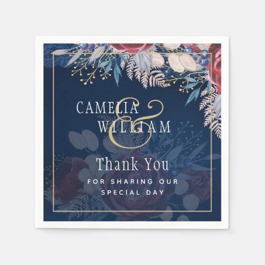 Tijdloze Blauwe Bourgondische Bloemrijke Kanten Tr Servet (Voorkant)