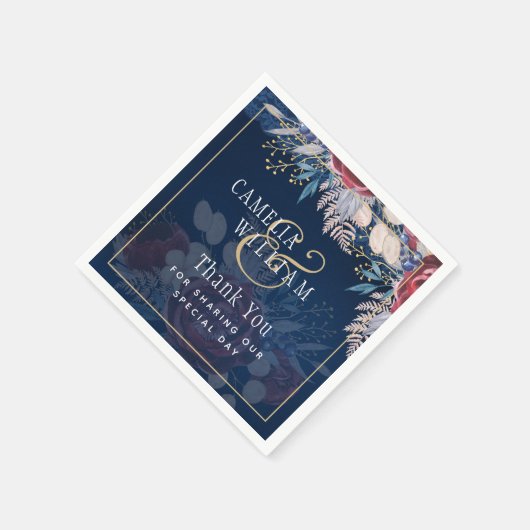 Tijdloze Blauwe Bourgondische Bloemrijke Kanten Tr Servet (Hoek)