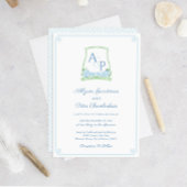 Tijdloze Blauwe Groene Botanische Crest Bruiloft Kaart