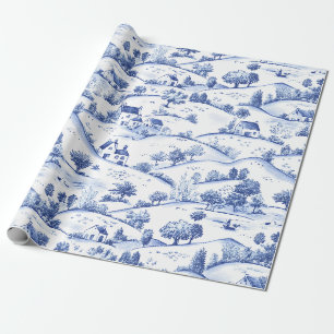 Tijdloze Blauwe Toile Pastorale Franse Landschap Cadeaupapier