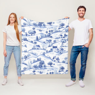 Tijdloze Blauwe Toile Pastorale Franse Landschap Fleece Deken
