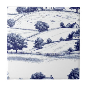 Tijdloze Blauwe Toile Pastorale Franse Landschap Tegeltje