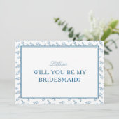 Tijdloze Blauwe Tuin Elegant Bruidsmeisje Voorstel Kaart (Staand voorkant)