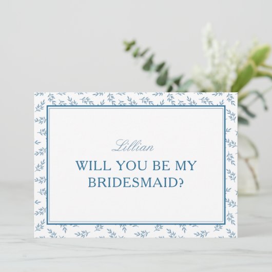 Tijdloze Blauwe Tuin Elegant Bruidsmeisje Voorstel Kaart (Staand voorkant)