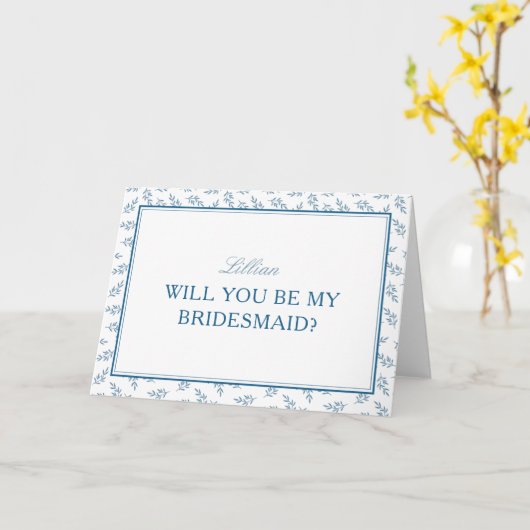 Tijdloze Blauwe Tuin Elegant Bruidsmeisje Voorstel Kaart (Gele Bloem)