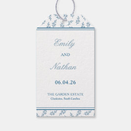 Tijdloze Blauwe Tuin Elegante Klassieke Huwelijk Cadeaulabel