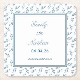 Tijdloze Blauwe Tuin Elegante Klassieke Huwelijk Kartonnen Onderzetters