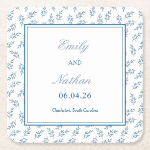 Tijdloze Blauwe Tuin Elegante Klassieke Huwelijk Kartonnen Onderzetters