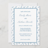 Tijdloze Blauwe Tuin Elegante Oud Geld Trouwen Kaart (Voorkant)