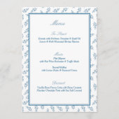 Tijdloze Blauwe Tuin Elegante Oud Geld Trouwen Menu (Voorkant)