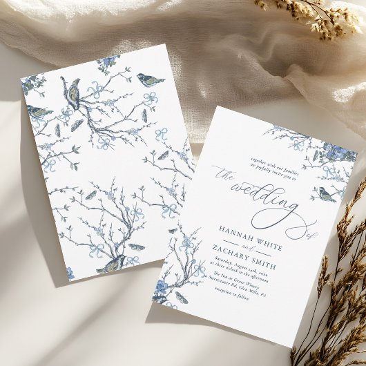 Tijdloze Blauwe Vintage Bloemen Huwelijk Kaart