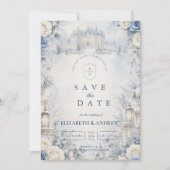 Tijdloze Blauwe Winterhuwelijk Save The Date (Voorkant)