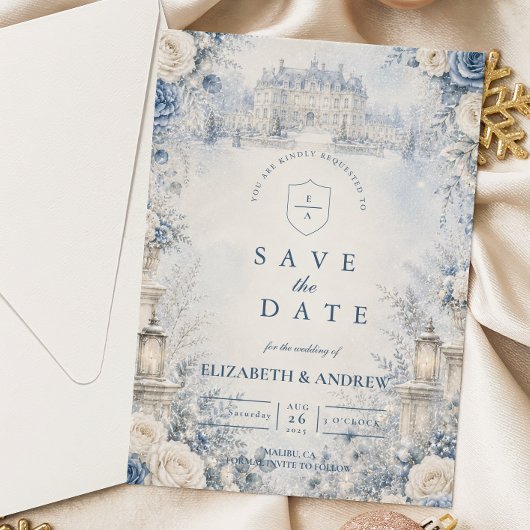 Tijdloze Blauwe Winterhuwelijk Save The Date