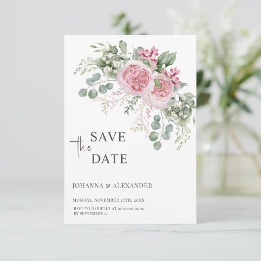 Tijdloze Bloemblaadjes Unieke Trouwkaart Save The (Staand voorkant)