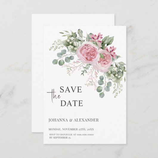 Tijdloze Bloemblaadjes Unieke Trouwkaart Save The  (Voorkant / Achterkant)