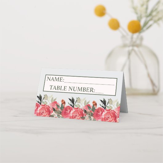 Tijdloze Bloemen Blush Red Greenery Classic Weddin Plaatskaartje (Voorkant)