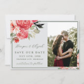 Tijdloze Bloemen Blush Red Greenery Classic Weddin Save The Date (Voorkant)