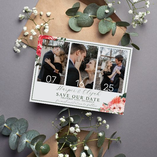 Tijdloze Bloemen Blush Red Greenery Classic Weddin Save The Date