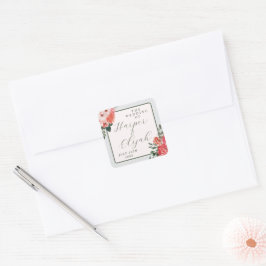 Tijdloze Bloemen Blush Red Greenery Classic Weddin Vierkante Sticker