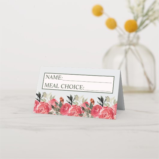 Tijdloze Bloemen Blush Red Greenery Meal Wedding Plaatskaartje (Voorkant)