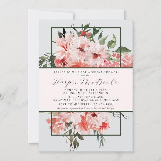 Tijdloze Bloemen Blush Red Greenery Vrijgezellenfe Kaart (Voorkant)