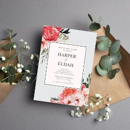 Tijdloze Bloemen Blush Red Greenery Wedding Kaart