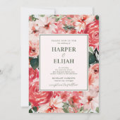 Tijdloze Bloemen Blush Red Greenery Wedding Kaart (Voorkant)