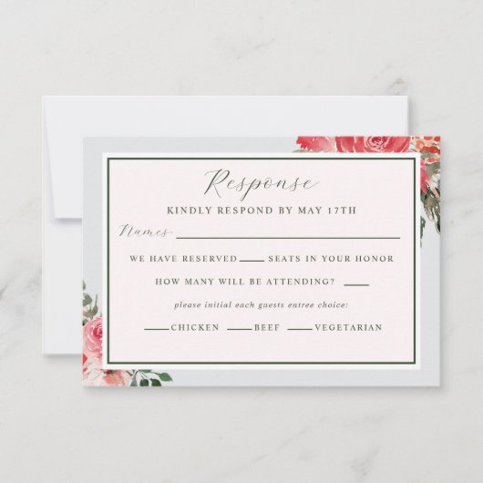 Tijdloze Bloemen Blush Red Greenery Wedding RSVP Kaartje (Voorkant)