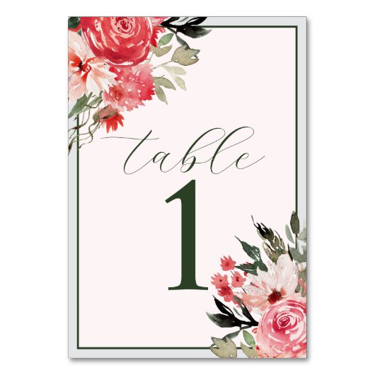 Tijdloze Bloemen Blush Rode Trouwtafel Nummer Kaart (Achterkant)