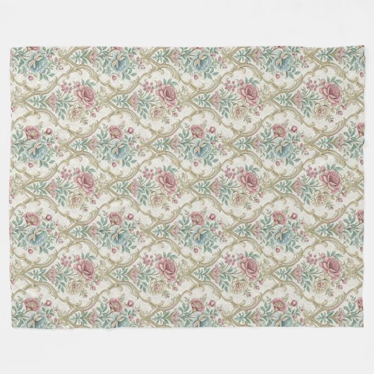 Tijdloze Bloemen Damast Gooi Klassiek Thuis Accent Fleece Deken (Voorkant (Horizontaal))