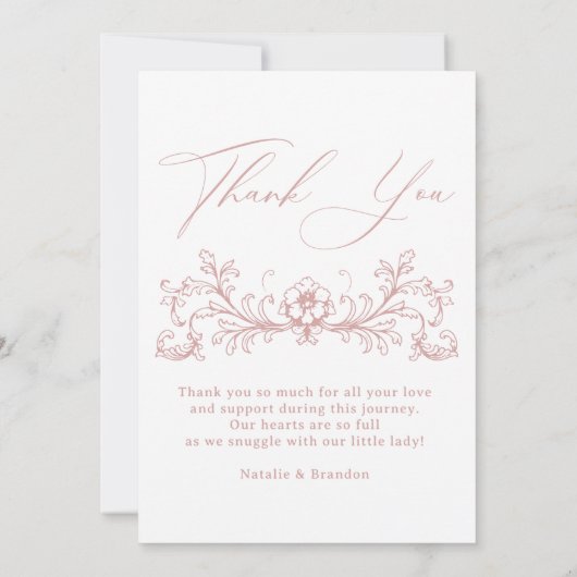 Tijdloze Bloemen Roze Baby Aankondiging (Achterkant)