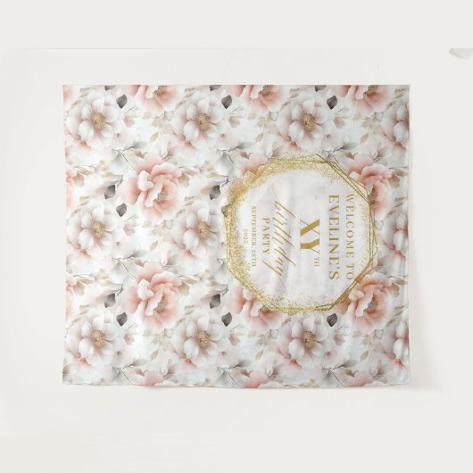 Tijdloze Bloemen Stoffig Roze Verjaardag Party Ach Wandkleed (Voorkant (horizontaal))