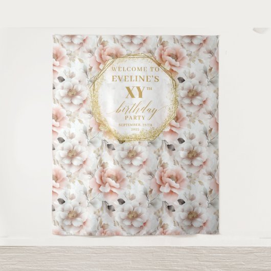 Tijdloze Bloemen Stoffig Roze Verjaardag Party Ach Wandkleed (Voorkant)