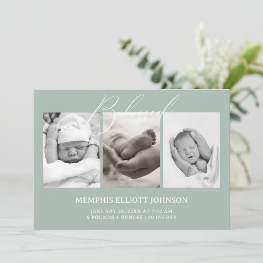  tijdloze bloemengroene Baby Kaart (Staand voorkant)