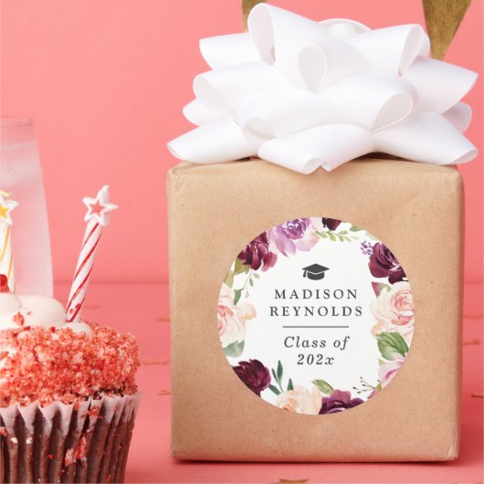 Tijdloze Bloemenkrans Afstuderen gunst Ronde Sticker (Feest)