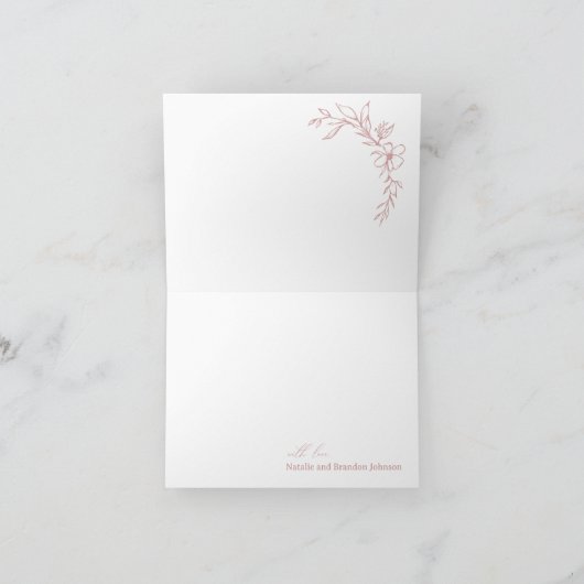  tijdloze bloemenroze Baby shower Bedankkaart (Binnen)