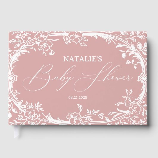 tijdloze bloemenroze Baby shower Folie Gastenboek (Voorkant)
