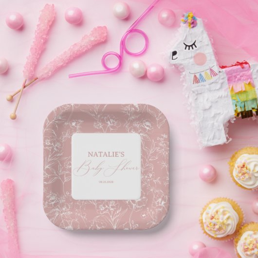 tijdloze bloemenroze Baby shower Papieren Bordje (Feest)