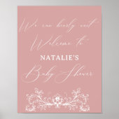  tijdloze bloemenroze Baby shower Poster (Voorkant)