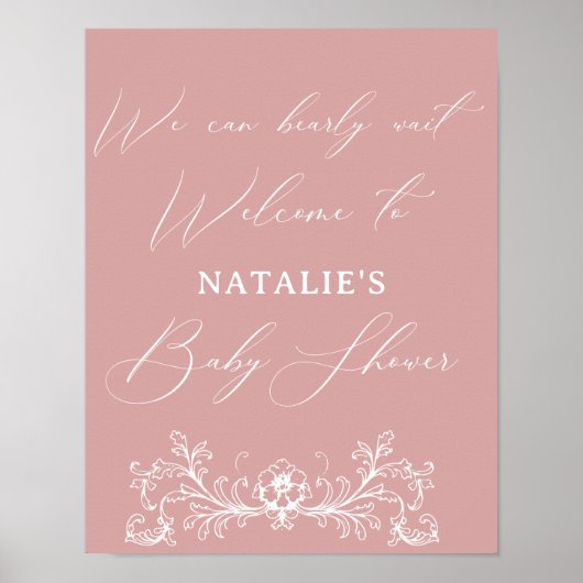 tijdloze bloemenroze Baby shower Poster (Voorkant)