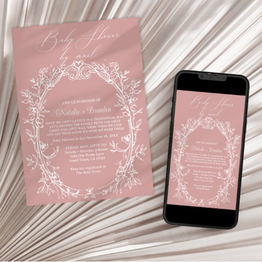  tijdloze bloemenroze per post Baby shower Kaart