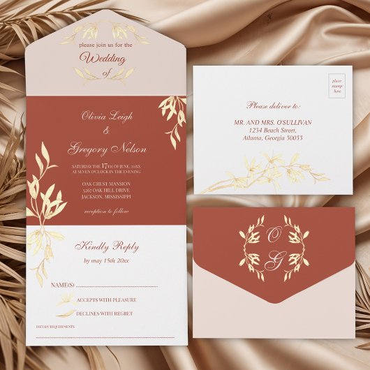 Tijdloze bloemenrustieke bruiloft all in one uitnodiging