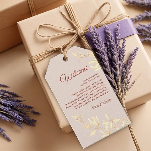 Tijdloze bloemenrustieke bruiloft cadeaulabel