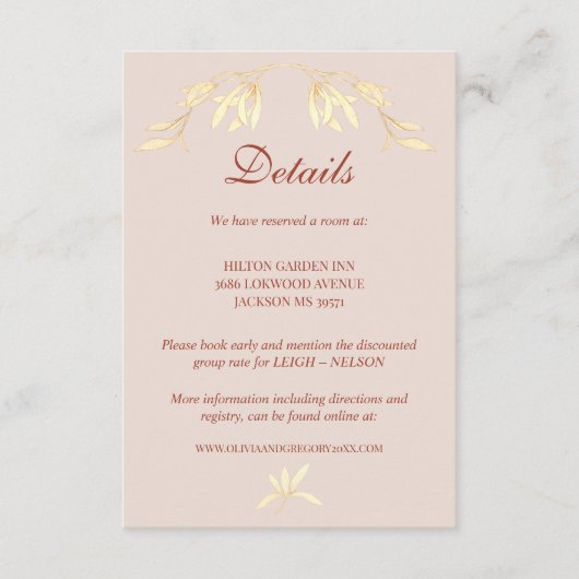 Tijdloze bloemenrustieke bruiloft details informatiekaartje (Voorkant)