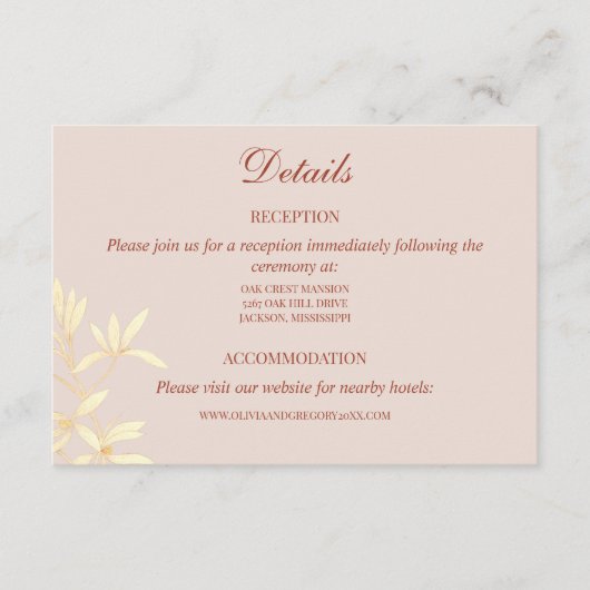 Tijdloze bloemenrustieke bruiloft informatiekaartje (Voorkant)