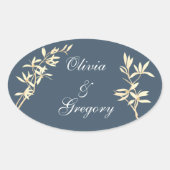 Tijdloze bloemensymfonie in blauw ovale sticker (Voorkant)